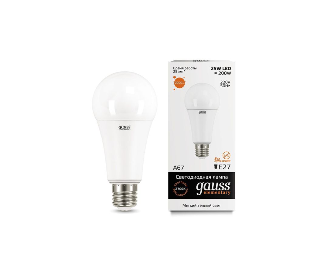 ლედ ნათურა A67 25W E27 2700K gauss el - 73215 — ნათურა და ვაზნა